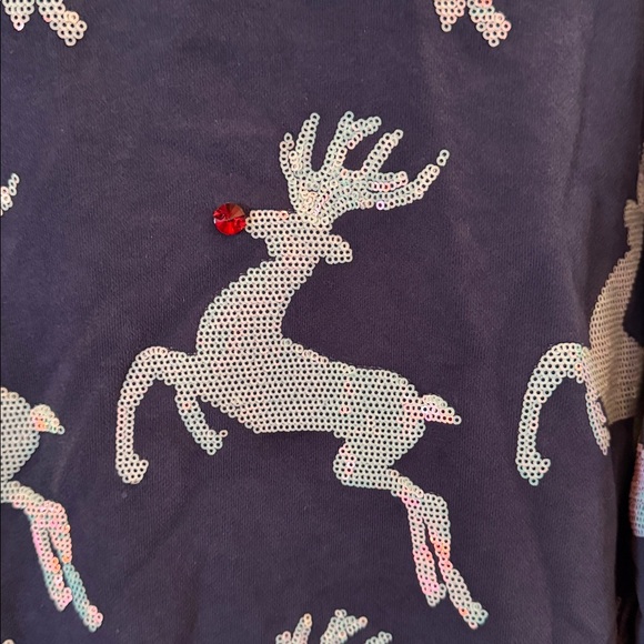 Queen of Sparkles Navy Sweatshirt with Sequin Reindeer and Rudolph New Listing - Picture 8 of 10